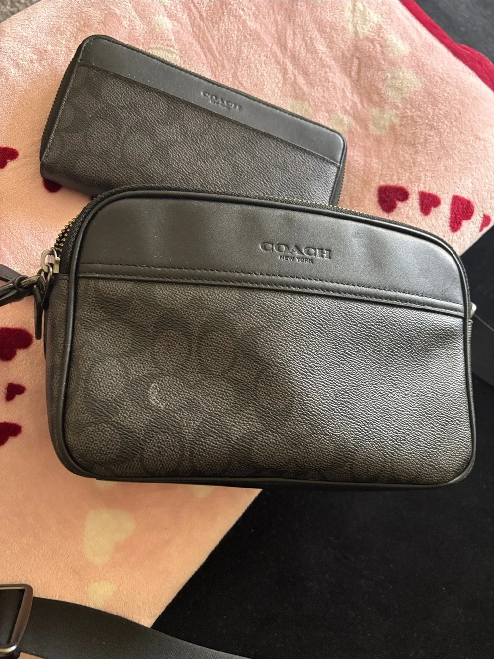 Coach Black Signature Crossbody Bag and Zip Wallet Set